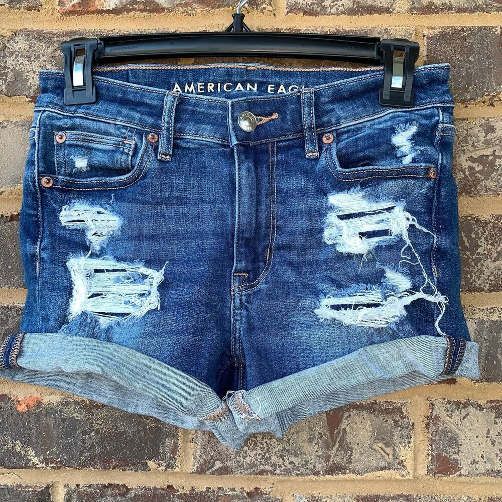 American Eagle High V-Rise Shortie Jeans Shorts Women’s 2 Distressed
